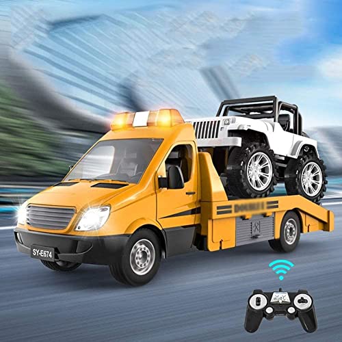 WYJJ Camión de Remolque Grande RC 1:18 Coche de Control Remoto para niños Juguete de Transporte RC 2.4G Camión de construcción Tractor con Luces y Sonido Camión de Juguete RC para niños, niñas y