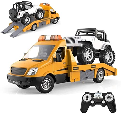 WYJJ Camión de Remolque Grande RC 1:18 Coche de Control Remoto para niños Juguete de Transporte RC 2.4G Camión de construcción Tractor con Luces y Sonido Camión de Juguete RC para niños, niñas y