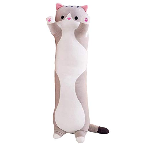 XAJ Cojín Gato de Almohada para Dormir, Suave y Lindo Almohada Larga de Gato Almohada en Peluche Gatito Dormido Juguete de Muñeca Almohada Larga Regalo para Niños, Novia-S