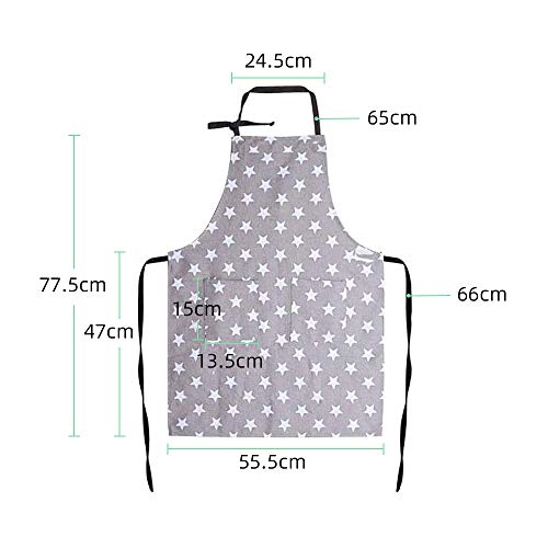 XCOZU Delantales de Cocina con Diseño de Estrella Gris para Mujeres, Delantal de Cocina de Lona de Algodón para Adultos, Delantales con Bolsillos para el Hogar, Cocina, Jardín, Restaurante, Cocina