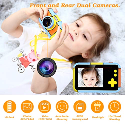 XDDIAS Cámara de Fotos para Niños, Infantil Cámara Digital con 32GB Tarjeta de Memoria y Pantalla de 2.4 Pulgadas, Videocámaras Juguetes para Niñas Cumpleaños Regalo (Naranja)