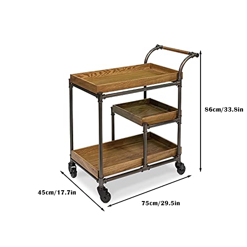 XIANGE100-SHOP Carretillas Carrito de Cocina Industrial, Carro de Bebidas Modernas Modernas con Ruedas con Llave, Tablero de Madera y Marco de Metal para el Carrito para el hogar, Barra