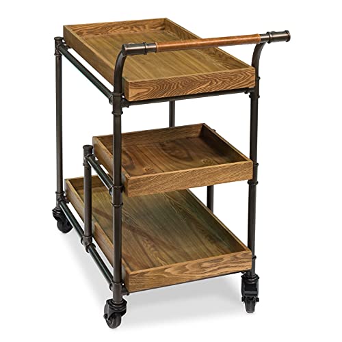 XIANGE100-SHOP Carretillas Carrito de Cocina Industrial, Carro de Bebidas Modernas Modernas con Ruedas con Llave, Tablero de Madera y Marco de Metal para el Carrito para el hogar, Barra