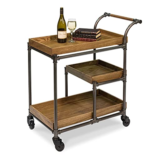 XIANGE100-SHOP Carretillas Carrito de Cocina Industrial, Carro de Bebidas Modernas Modernas con Ruedas con Llave, Tablero de Madera y Marco de Metal para el Carrito para el hogar, Barra