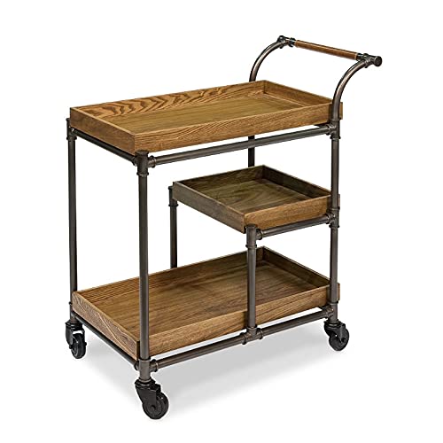 XIANGE100-SHOP Carretillas Carrito de Cocina Industrial, Carro de Bebidas Modernas Modernas con Ruedas con Llave, Tablero de Madera y Marco de Metal para el Carrito para el hogar, Barra