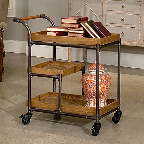 XIANGE100-SHOP Carretillas Carrito de Cocina Industrial, Carro de Bebidas Modernas Modernas con Ruedas con Llave, Tablero de Madera y Marco de Metal para el Carrito para el hogar, Barra