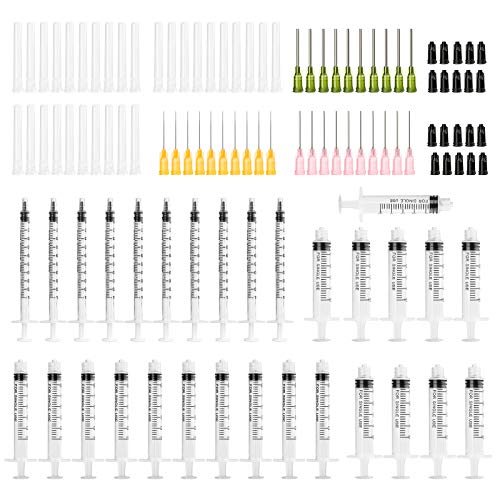 XINDA Jeringas de uso industrial (5 ml, 3 ml, 1 ml cada 10 unidades) Jeringas con agujas de punta roma, tapas de almacenamiento y tapones para jeringas