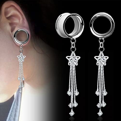 XINHE 2 Piezas de Tapones para los oídos Colgantes de Estrella de Cristal y túneles medidores de Oreja con Ajuste de Tornillo escariador de Oreja expansiones de Oreja Piercing de Carne,20mm