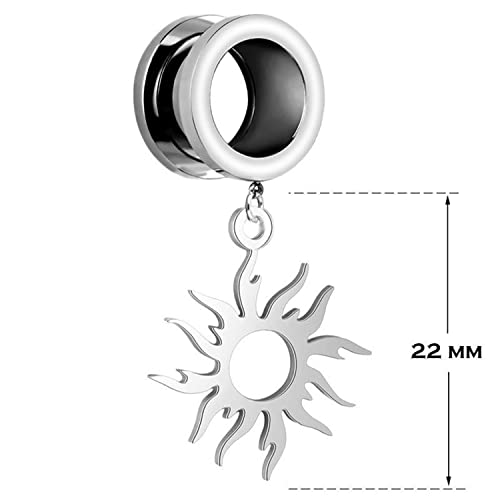 XINHE Piercing de túnel con Doble Acampanado de 2 Piezas con Colgante de Sol, tapón de Oreja de Acero quirúrgico 316L, expansor de Cadena de túnel de Carne,22mm(7/8")