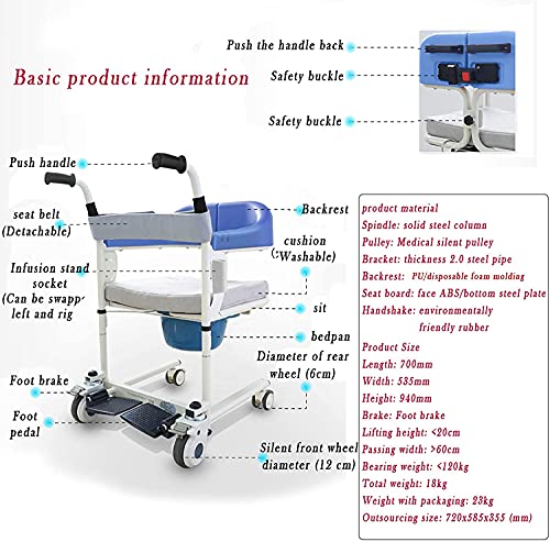 XJJY Máquina de Ascensor de Pacientes, Silla de Ruedas con Movilidad Reducida, Anciano Silla de Ruedas de enfermería, Handicap Silla de Inodoro Paciente multifunción multifunción,Comfortable Version