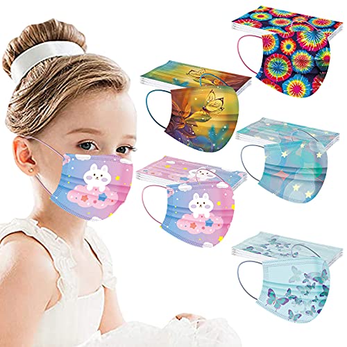 Xmansky 50 Piezas Mascarillas Niños, 4-12 años, Colores para Mascarillas Infantiles en 2021, 3 Capas, Amigables con la Piel, Cómodas, Transpirables.