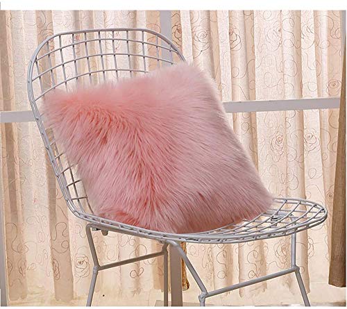 XUDAKJ Funda de Almohada, Funda de cojín de Lana Artificial, Funda de cojín de Cuero súper Suave de Lujo Decoración para el hogar Dormitorio Funda de Almohada Decorativa Sofá (Rosa, 1pcs 45 * 45)