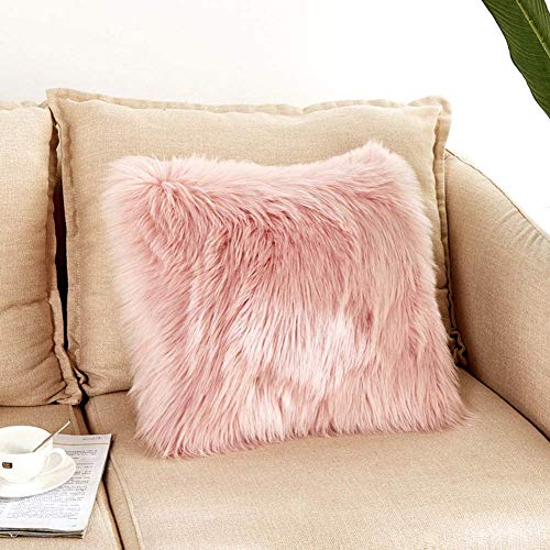 XUDAKJ Funda de Almohada, Funda de cojín de Lana Artificial, Funda de cojín de Cuero súper Suave de Lujo Decoración para el hogar Dormitorio Funda de Almohada Decorativa Sofá (Rosa, 1pcs 45 * 45)