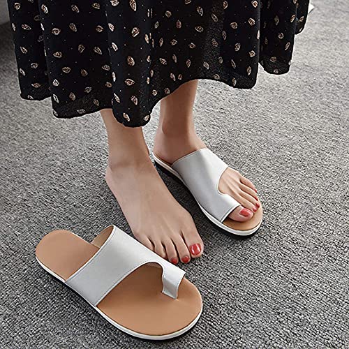 XXSHN Sandalias Planas cómodas para Mujer con Soporte de Arco, Zapatillas de Viaje para la Playa de Verano, Zapatos para corrección de Huesos del Dedo Gordo del pie, Corrector ortopédico de juanetes,