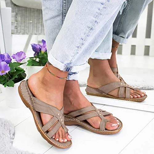 XXZ Sandalias Correctoras Juanetes Chanclas Mujer Sandalias Plataformas Verano Cuña Piel Plana Punta Abierta Tacon Zapato de Playa Piscina Cómodo Moda,4graybrown,40