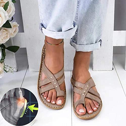 XXZ Sandalias Correctoras Juanetes Chanclas Mujer Sandalias Plataformas Verano Cuña Piel Plana Punta Abierta Tacon Zapato de Playa Piscina Cómodo Moda,4graybrown,40