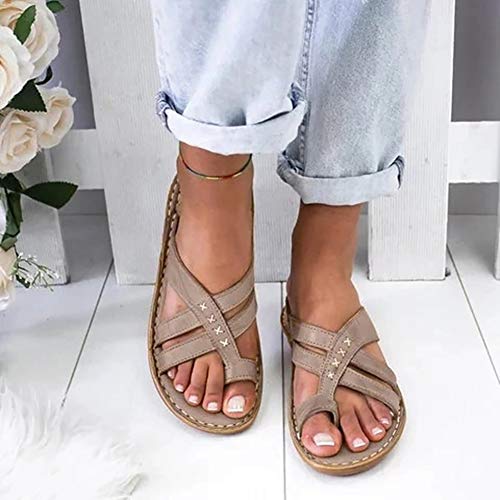 XXZ Sandalias Correctoras Juanetes Chanclas Mujer Sandalias Plataformas Verano Cuña Piel Plana Punta Abierta Tacon Zapato de Playa Piscina Cómodo Moda,4graybrown,40