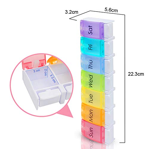 XYGK Pastillero, Organizador de medicamento por 7 días con pulsador & grandes compartimentos, Pastillero semanal en casa/durante el viaje –Color : arco-iris