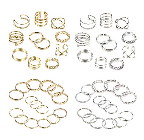 YADOCA 52 Piezas Juego Anillos Mujer Boho Pulgar Midi Simples Anillo Vintage Anillos Nudillos Set Anillos Plata Oro para Mujeres Niñas