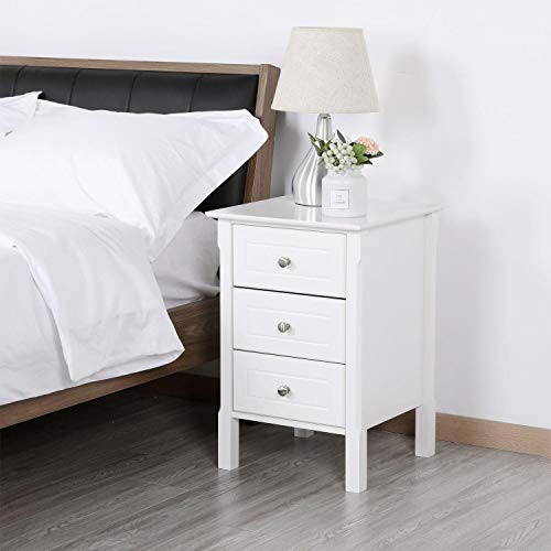 Yaheetech 2pcs Mesitas de Noche Blancas Mesilla de Noche Madera con Tres Cajones Mesillas Auxiliares de Estilo Moderno para Dormitorio Salon 40x40x60cm