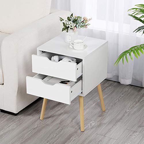 Yaheetech 2pcs Mesitas de Noche con Dos Cajones Grandes Mesilla de Noche Moderno 40x40x61cm Mesita Auxiliar Salon Mesa Latera para Cuarto Dormitorio Sala de Estar Blanca