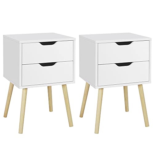 Yaheetech 2pcs Mesitas de Noche con Dos Cajones Grandes Mesilla de Noche Moderno 40x40x61cm Mesita Auxiliar Salon Mesa Latera para Cuarto Dormitorio Sala de Estar Blanca