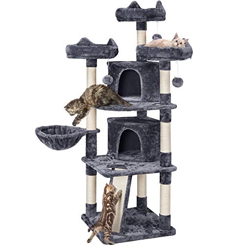 Yaheetech Árbol Rascador para 3-5 Gatos Adultos con 3 Plaraformas Grande Torre para Gatos Rascador de Escalada para Mascota 174 cm