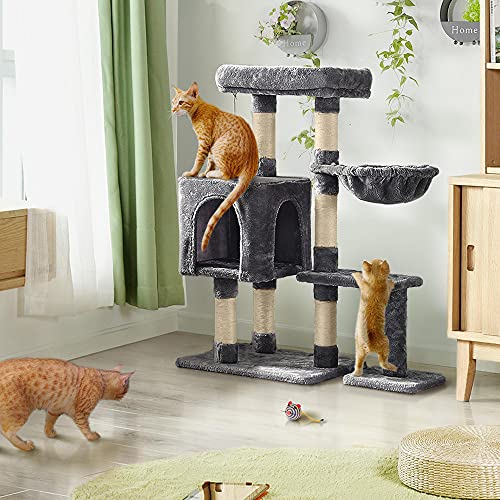 Yaheetech Árbol Rascador para Gatos 80x39.5x96 cm Torre para Gatos Juguete de Gatos de Sisal Natural con Nidos y Hamaca Gris Oscuro