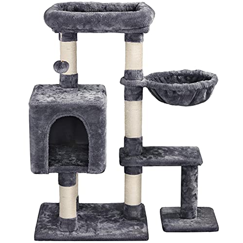 Yaheetech Árbol Rascador para Gatos 80x39.5x96 cm Torre para Gatos Juguete de Gatos de Sisal Natural con Nidos y Hamaca Gris Oscuro