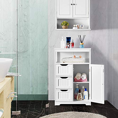 Yaheetech Armario Baño Columna con 4 Cajones 55x29x86cm Armario Baño Suelo Madera Mueble de Baño Alto para Lavabo Organizador Blanco