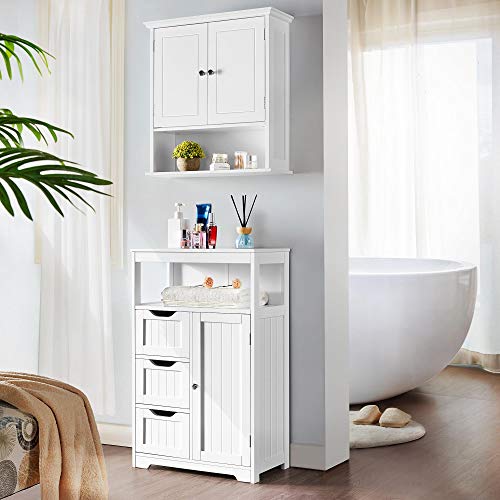 Yaheetech Armario Baño Columna con 4 Cajones 55x29x86cm Armario Baño Suelo Madera Mueble de Baño Alto para Lavabo Organizador Blanco