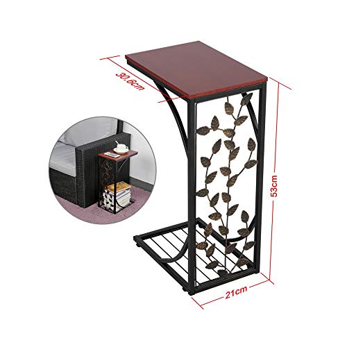 Yaheetech Mesa Auxiliar para Salon Mesita Lateral Metalica para Sofa 21x30,5x53cm Mesita para Café de Madera en Forma de C