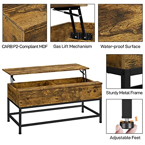 Yaheetech Mesa de Centro Elevable de Madera Mesa de Centro Industrial con Cajón Mesa Café para Salón Mueble 102x51x48cm Marrón