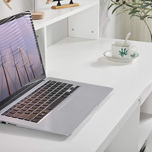 Yaheetech Mesa Escritorio Blanco con Soporte de Monitor para Oficina Despacho Mesa de Ordenador de Madera Mesa de Estudio con Cajón Estantes 106 x 50 x 75 cm