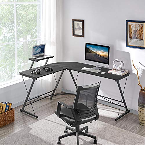 Yaheetech Mesa Escritorio Esquina para Gaming Escritorio Esquinero Grande con Soporte Monitor Mesa de Ordenador de Esquina para Oficina Despacho Negro 162,5 x 130 x 96,5 cm