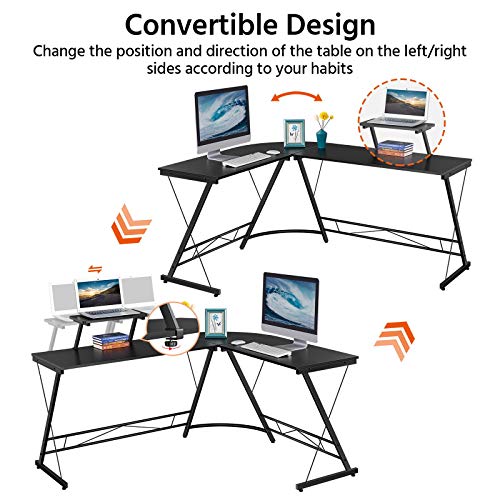 Yaheetech Mesa Escritorio Esquina para Gaming Escritorio Esquinero Grande con Soporte Monitor Mesa de Ordenador de Esquina para Oficina Despacho Negro 162,5 x 130 x 96,5 cm