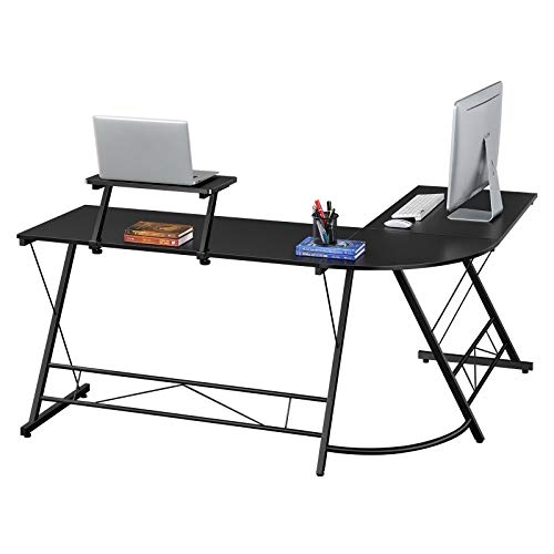 Yaheetech Mesa Escritorio Esquina para Gaming Escritorio Esquinero Grande con Soporte Monitor Mesa de Ordenador de Esquina para Oficina Despacho Negro 162,5 x 130 x 96,5 cm