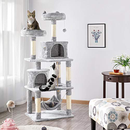 Yaheetech Rascador para Gatos de 158 cm Grande Arbol para Gatos Adultos Torre de Gatos Casita Juego para Mascota Gris Claro