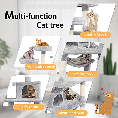 Yaheetech Rascador para Gatos de 158 cm Grande Arbol para Gatos Adultos Torre de Gatos Casita Juego para Mascota Gris Claro