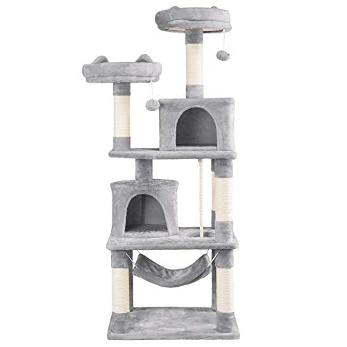 Yaheetech Rascador para Gatos de 158 cm Grande Arbol para Gatos Adultos Torre de Gatos Casita Juego para Mascota Gris Claro