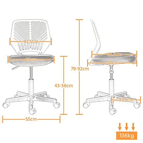 Yaheetech Silla Escritorio de Oficina Ergonómica Silla Giratoria Altura Ajustable sin Reposabrazos Asiento Malla Azul