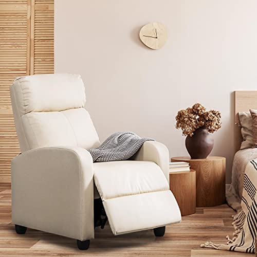 Yaheetech Sillón de relax, sillón de televisión, sillón de cine, sofá reclinable, sofá individual, taburete para TV, taburete para sofá con patas de piel sintética, color beige