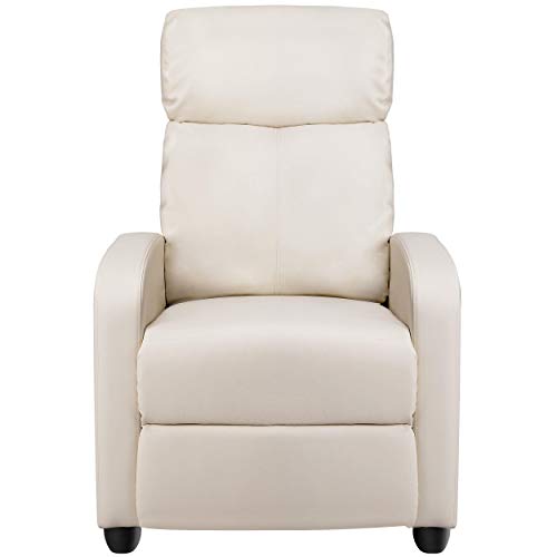 Yaheetech Sillón de relax, sillón de televisión, sillón de cine, sofá reclinable, sofá individual, taburete para TV, taburete para sofá con patas de piel sintética, color beige