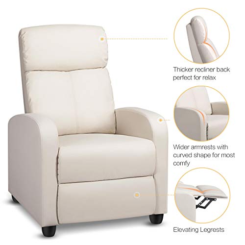 Yaheetech Sillón de relax, sillón de televisión, sillón de cine, sofá reclinable, sofá individual, taburete para TV, taburete para sofá con patas de piel sintética, color beige