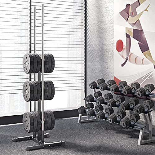 Yaheetech Soporte para Discos de Pesas 28-30mm Soporte Pesas y Mancuernas Soporte de Barras para Barras Olímpica Ajustable Árbol de Disco de Peso Gimnasio Tele Fitness,Capacidad de 400 kg