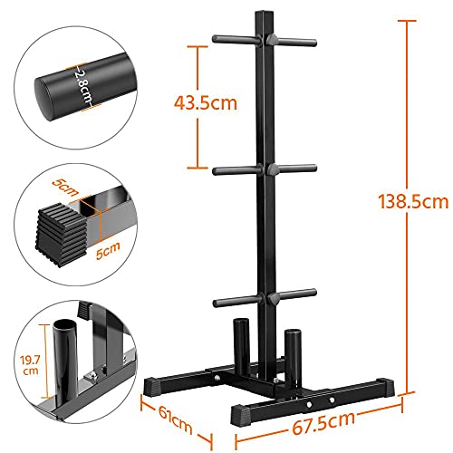 Yaheetech Soporte para Discos de Pesas 28-30mm Soporte Pesas y Mancuernas Soporte de Barras para Barras Olímpica Ajustable Árbol de Disco de Peso Gimnasio Tele Fitness,Capacidad de 400 kg