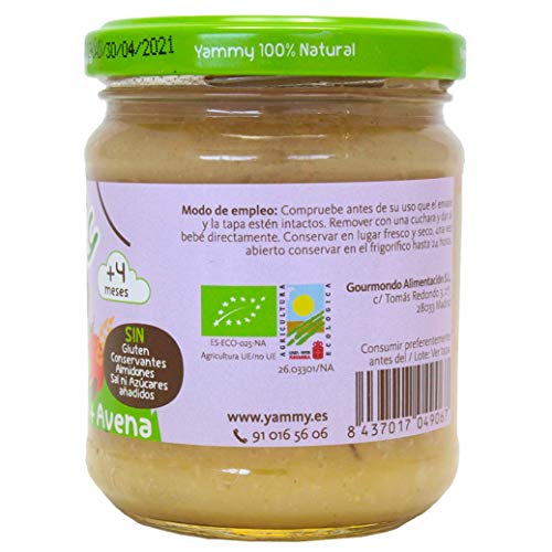 Yammy, Pack Potito Ecológico de Frutas (Manzana, Ciruela, Avena) - 12 tarritos de 195 gr. - 100% natural / 100% casero