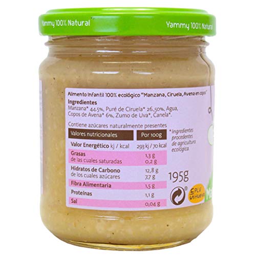 Yammy, Pack Potito Ecológico de Frutas (Manzana, Ciruela, Avena) - 12 tarritos de 195 gr. - 100% natural / 100% casero