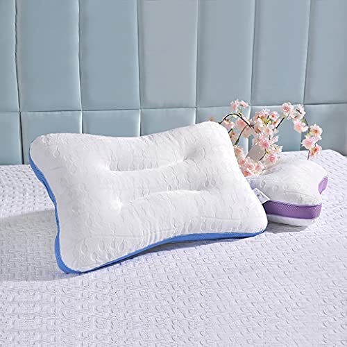 YaNanHome Almohadas De Cama para Almohadas Planas para Dormir Acostado Prone Mentir Y Supine Mentir Conjunto De 2 Pareja 3D Velvet Almohada (Color : Blue+Purple, Size : 60 * 40 * 5-15cm)