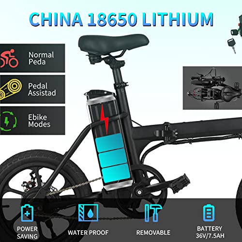 YAOLAN Bicicleta Eléctrica Plegable, Ciclomotor Eléctrico Asistido, 16" Bicicleta eléctrica de Montaña para Adultos, 25 km/h, Extraíble Batería de Litio de 36V 7.5 AH, Capacidad de Carga de 120 kg